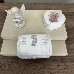 Precious Moments April Birthday Lot Of 3 Trinket Boxes Ornament